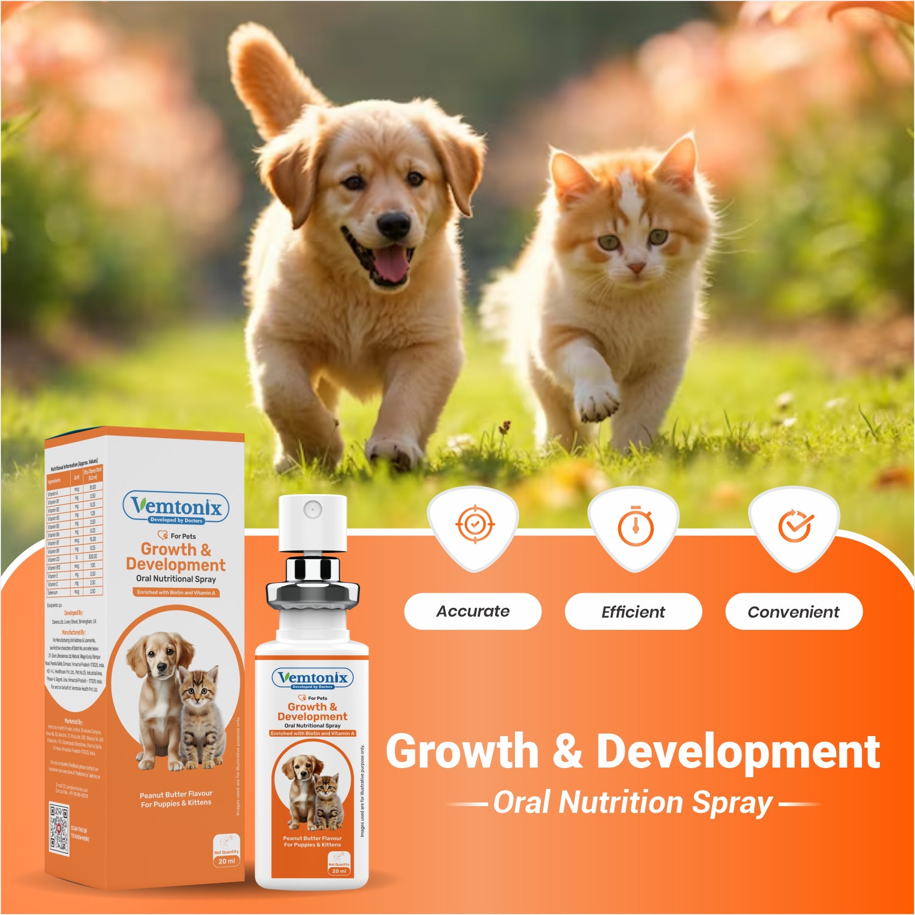 Ventionix Growth & Development Oral Nutrition Spray with a dog and cat