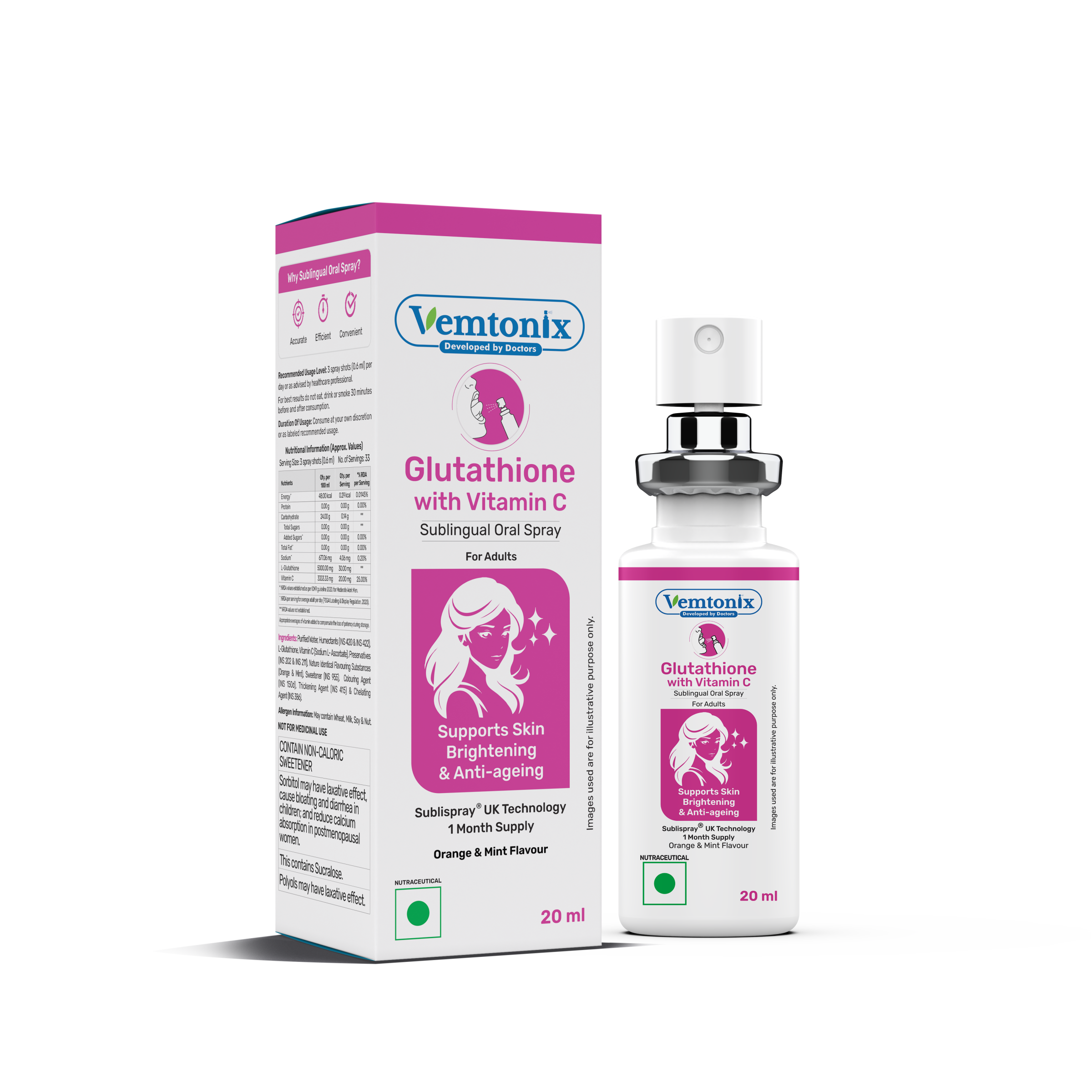 Vemtonix Glutathione with Vitamin C Sublingual Oral Spray for Adults