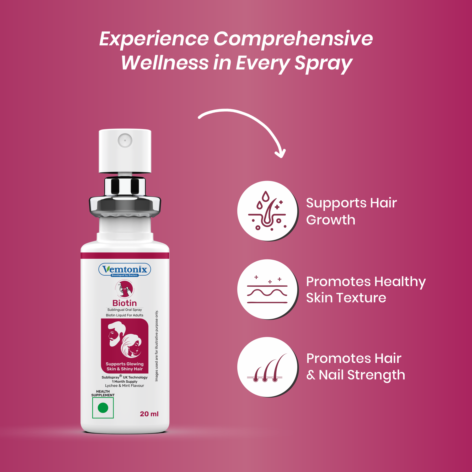 Vemtonix Biotin spray bottle with benefits