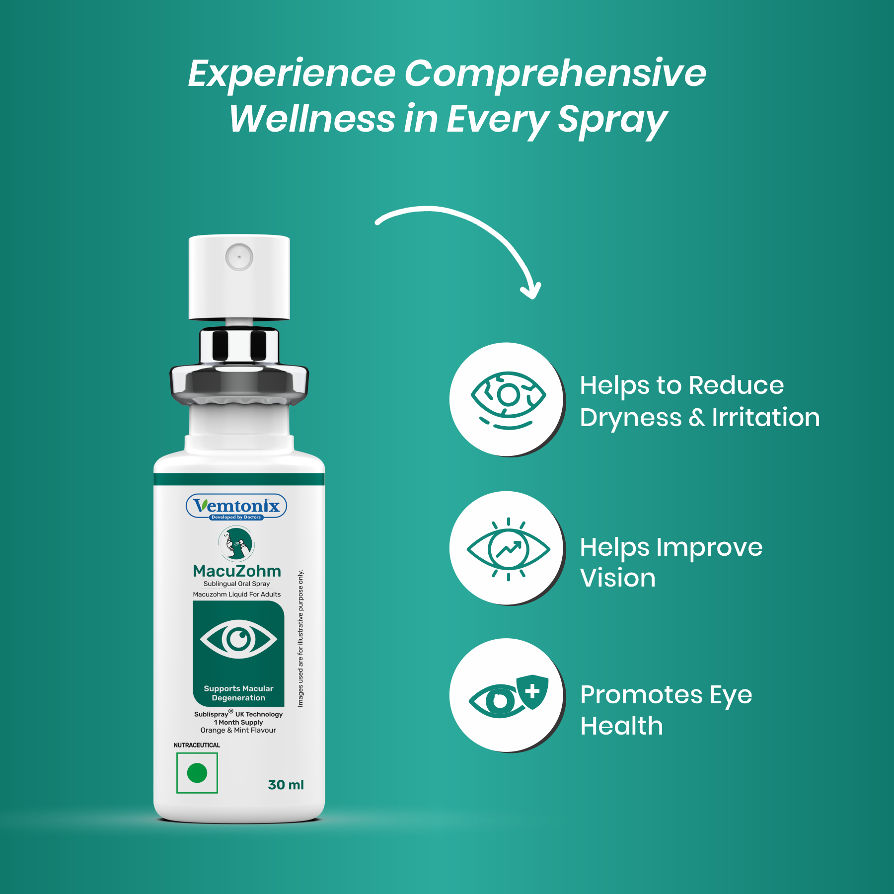 Vemtonix MacuZahn eye spray bottle with benefits