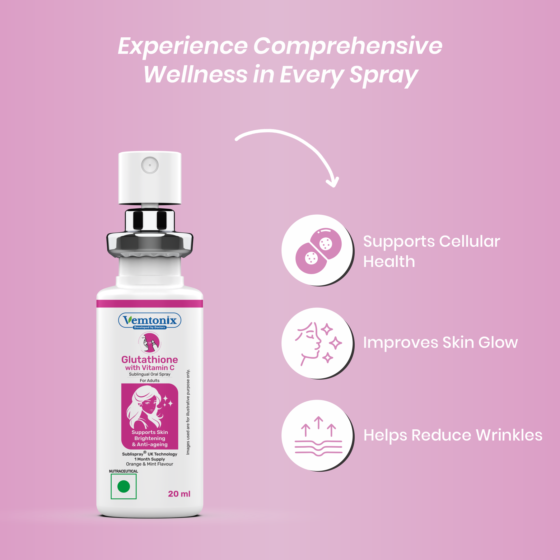 Vemtonix Glutathione with Vitamin C spray bottle with benefits