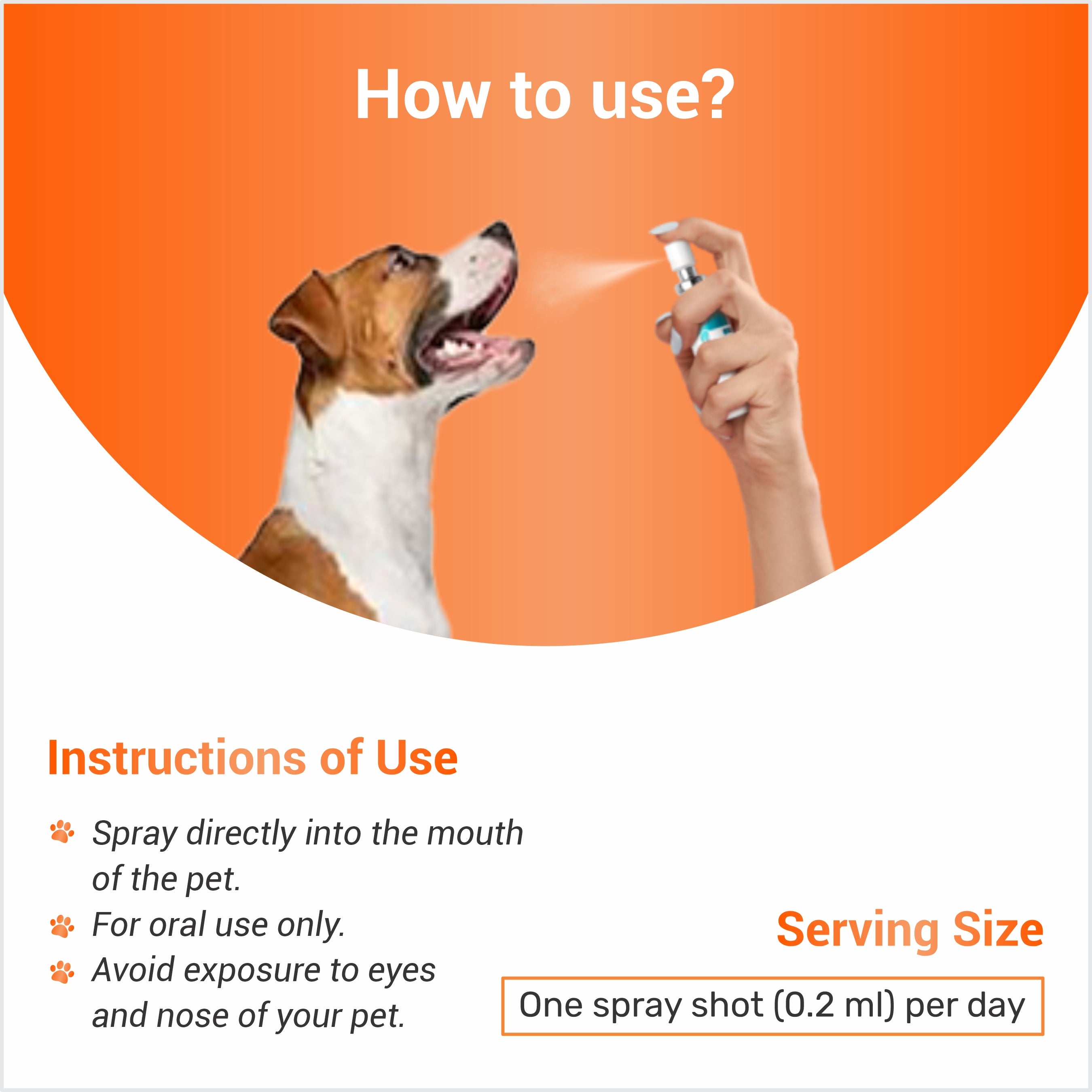 Dog being sprayed with a product and instructions on how to use it