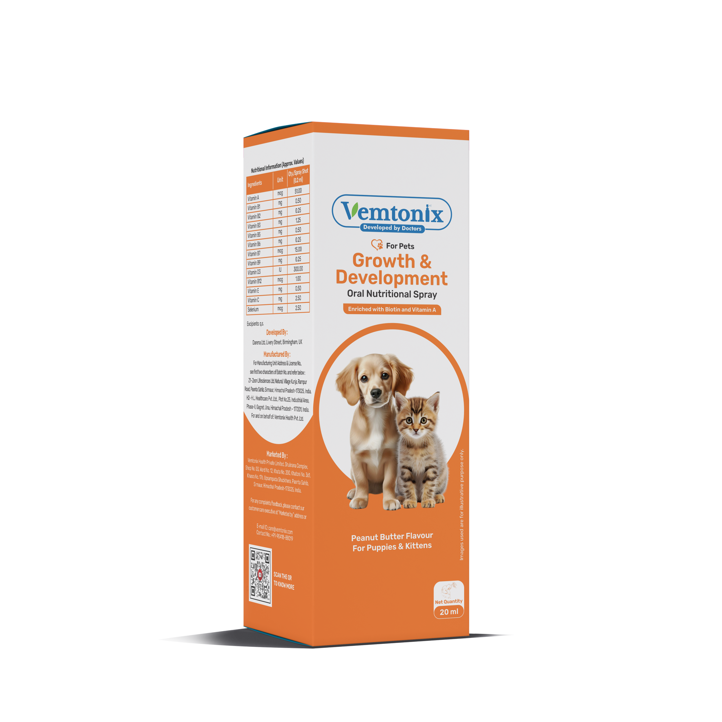 Vemtonix Growth & Development Oral Nutritional Spray with Peanut Butter Flavour for pets