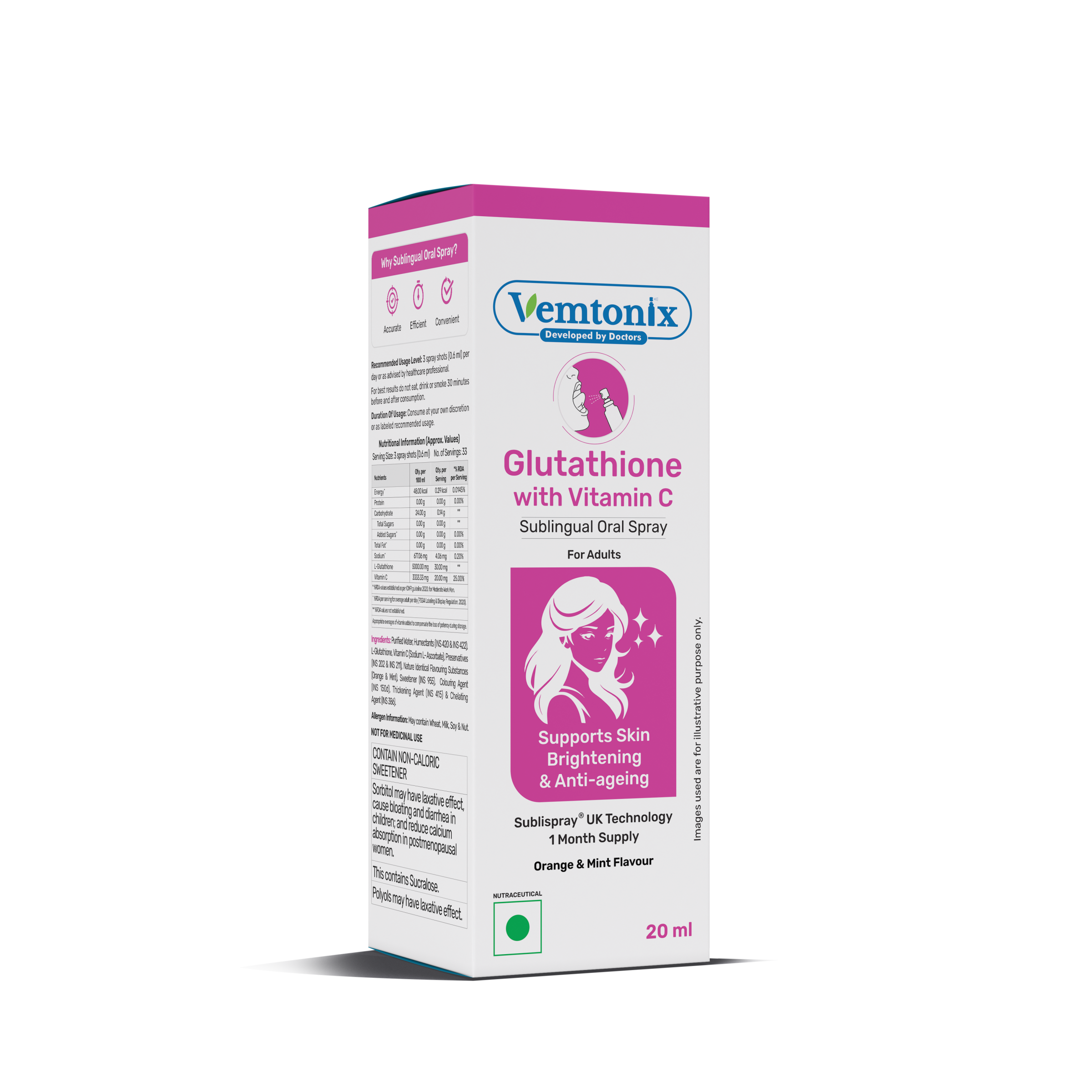 Vemtonix Glutathione with Vitamin C spray for Adults